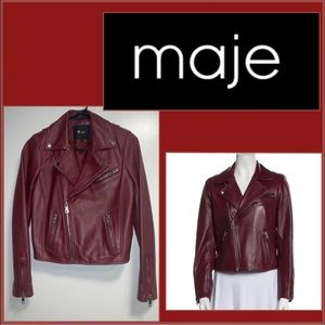 Maje Bordeaux Red Lamb Leather Jacket Size S